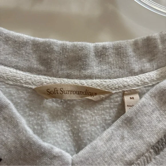 Soft Surroundings Gray Fleece Lined Embroidered V-neck Pullover Sweater Medium - Picture 2 of 7